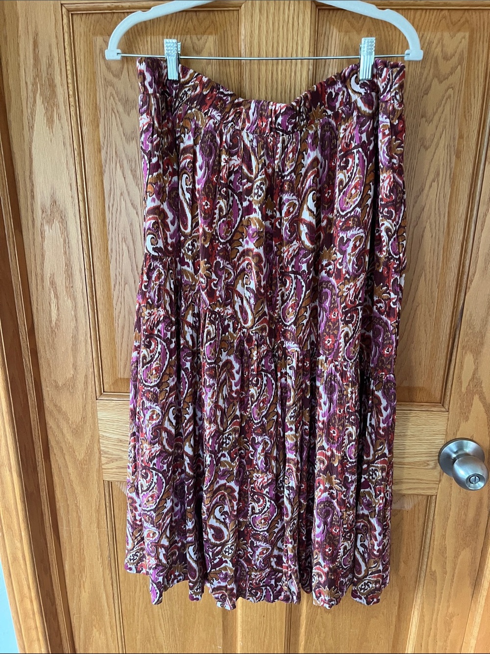 Garnet Hill  Paisley Midi Skirt; Mila Crepe Pull-on,angled pockets, lined,NWT LG